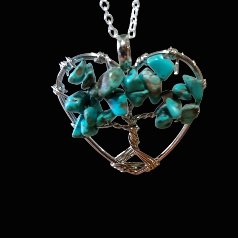 Turquoise Tree Of Life Heart Shaped Pendant Necklace - Picture 3 of 4